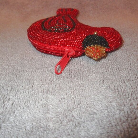 Vintage Red Cardinal Beaded Coin Purse Stash Pouch Lined Zipper Ornate Bird NEW - Picture 4 of 8